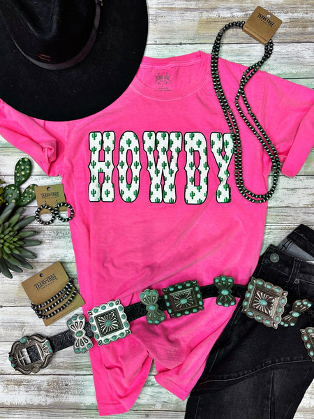 Texas True Threads Pink Howdy Cactus Tee-Tees-Sunshine and Wine Boutique