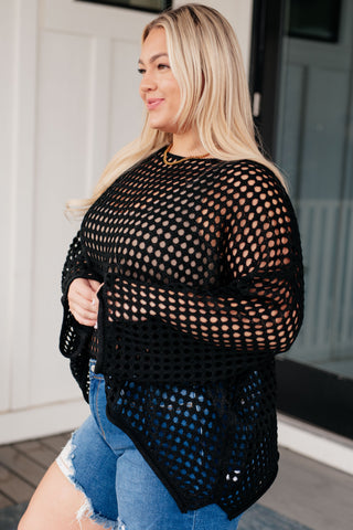 White Birch Ask Anyway Fishnet Sweater