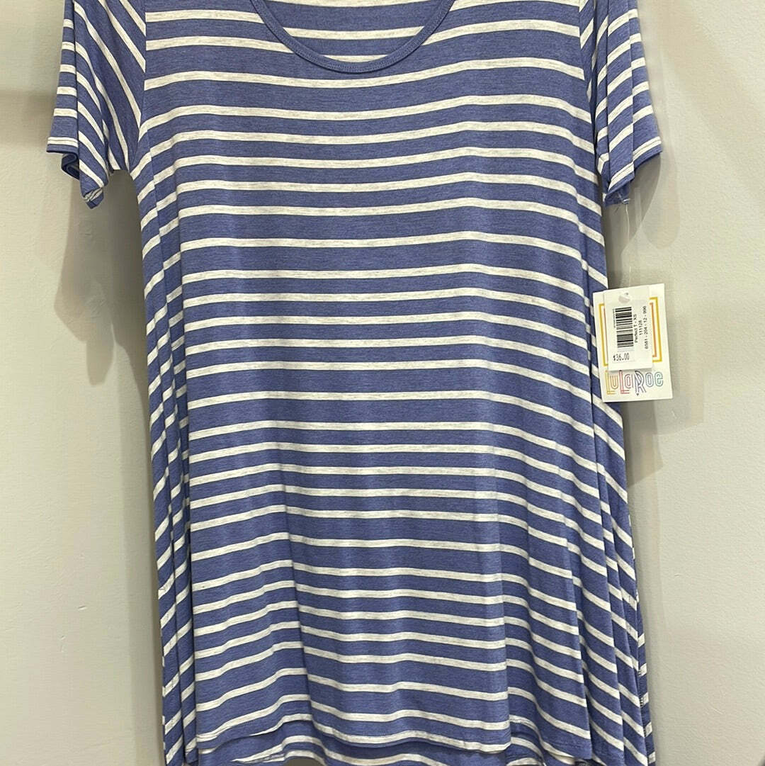 LuLaRoe Perfect T Short Sleeve Top XS, Blue and White Stripe-Shirts & Tops-Sunshine and Wine Boutique