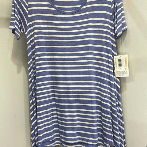 LuLaRoe Perfect T Short Sleeve Top XS, Blue and White Stripe-Shirts & Tops-Sunshine and Wine Boutique