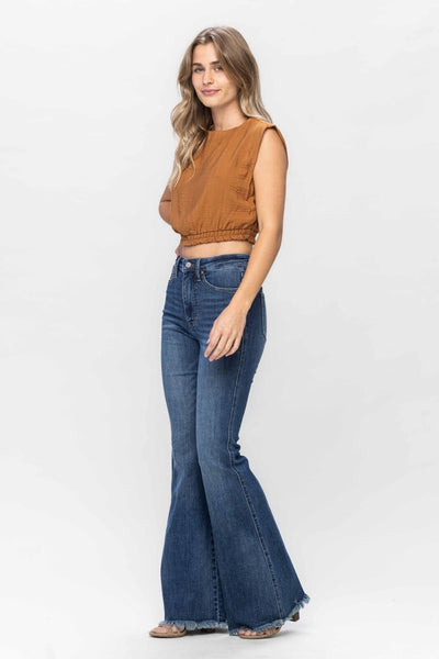 Judy Blue High Waist Tummy Control Fray Hem Flare Denim Jeans 88681