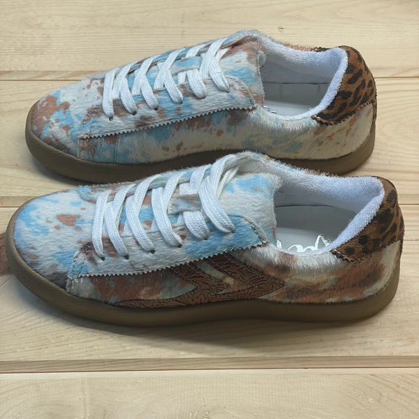 Very G "Champ" Turquoise Cow Print Sneaker-Shoes-Sunshine and Wine Boutique