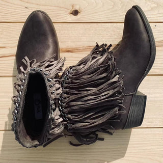 Very G "Juno" Taupe Fringe Bootie Shoe