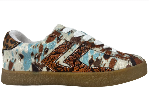 Very G "Champ" Turquoise Cow Print Sneaker-Shoes-Sunshine and Wine Boutique