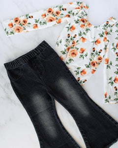 Bailey’s Blossoms Girl's “Sophie” Black Wash Bell Bottom Flare Denim-Clothing-Sunshine and Wine Boutique