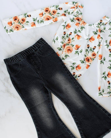 Bailey’s Blossoms Girl's “Sophie” Black Wash Bell Bottom Flare Denim-Clothing-Sunshine and Wine Boutique