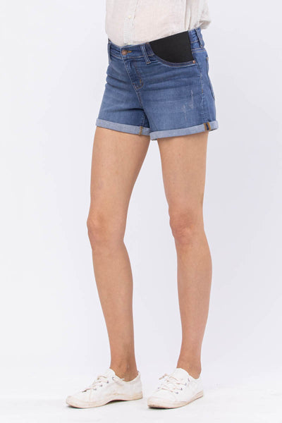 Judy Blue Bloom Mid-Rise Cut Off Maternity Denim Shorts 91502-Jeans-Sunshine and Wine Boutique