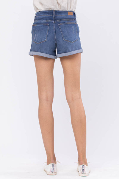 Judy Blue Bloom Mid-Rise Cut Off Maternity Denim Shorts 91502-Jeans-Sunshine and Wine Boutique