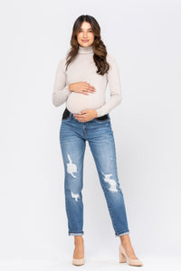 Judy Blue Bloom Maternity Destroyed Boyfriend Denim Mid Rise 9802-Clothing-Sunshine and Wine Boutique