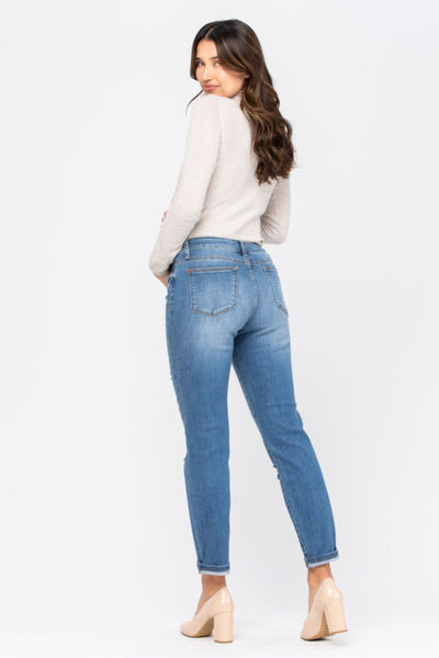 Judy Blue Bloom Maternity Destroyed Boyfriend Denim Mid Rise 9802-Jeans-Sunshine and Wine Boutique