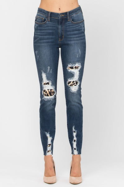 Judy Blue High Waist Leopard Patch Skinny Denim 82166-Jeans-Sunshine and Wine Boutique
