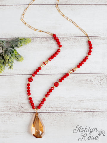 Ashlyn Rose Take Your Time Beaded Necklace with Teardrop Stone, Red-Necklaces-Sunshine and Wine Boutique