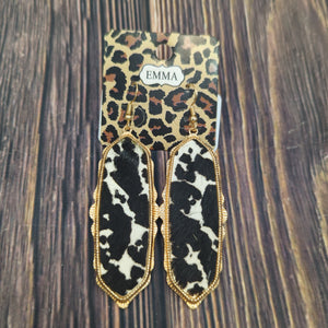 Sunshine & Wine Boutique Cowhide Dangly Earring, White and Black-Earrings-Sunshine and Wine Boutique