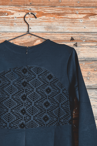 2 Fly Long Sleeve Aztec Back Zip Dress, Black