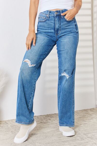 Judy Blue High Waist Tummy Control Distressed Straight-Leg Jeans 88785 - Exclusive-Jeans-Sunshine and Wine Boutique