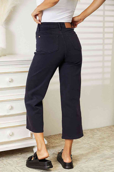 Judy Blue High Waist Tummy Control Garment Dyed Wide Cropped Navy Jeans 88807 - Exclusive-Jeans-Sunshine and Wine Boutique