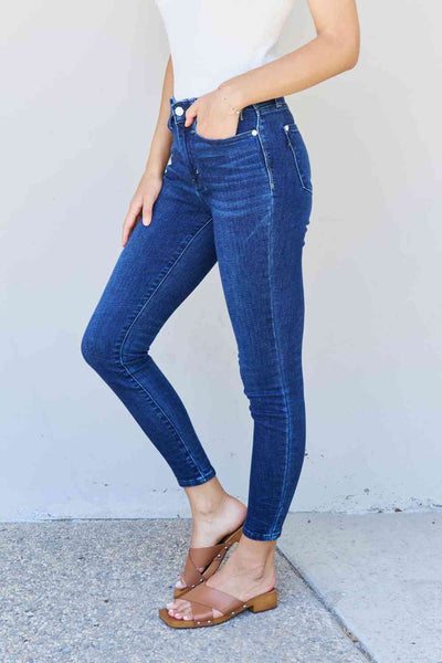 Judy Blue Marie Full Size Mid Rise Crinkle Ankle Detail Skinny Jeans - Exclusive-Jeans-Sunshine and Wine Boutique