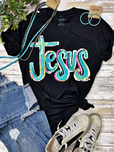 Texas True Threads "Jesus" Tee, Black-Clothing-Sunshine and Wine Boutique