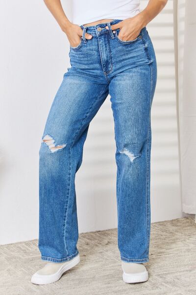Judy Blue High Waist Tummy Control Distressed Straight-Leg Jeans 88785 - Exclusive-Jeans-Sunshine and Wine Boutique
