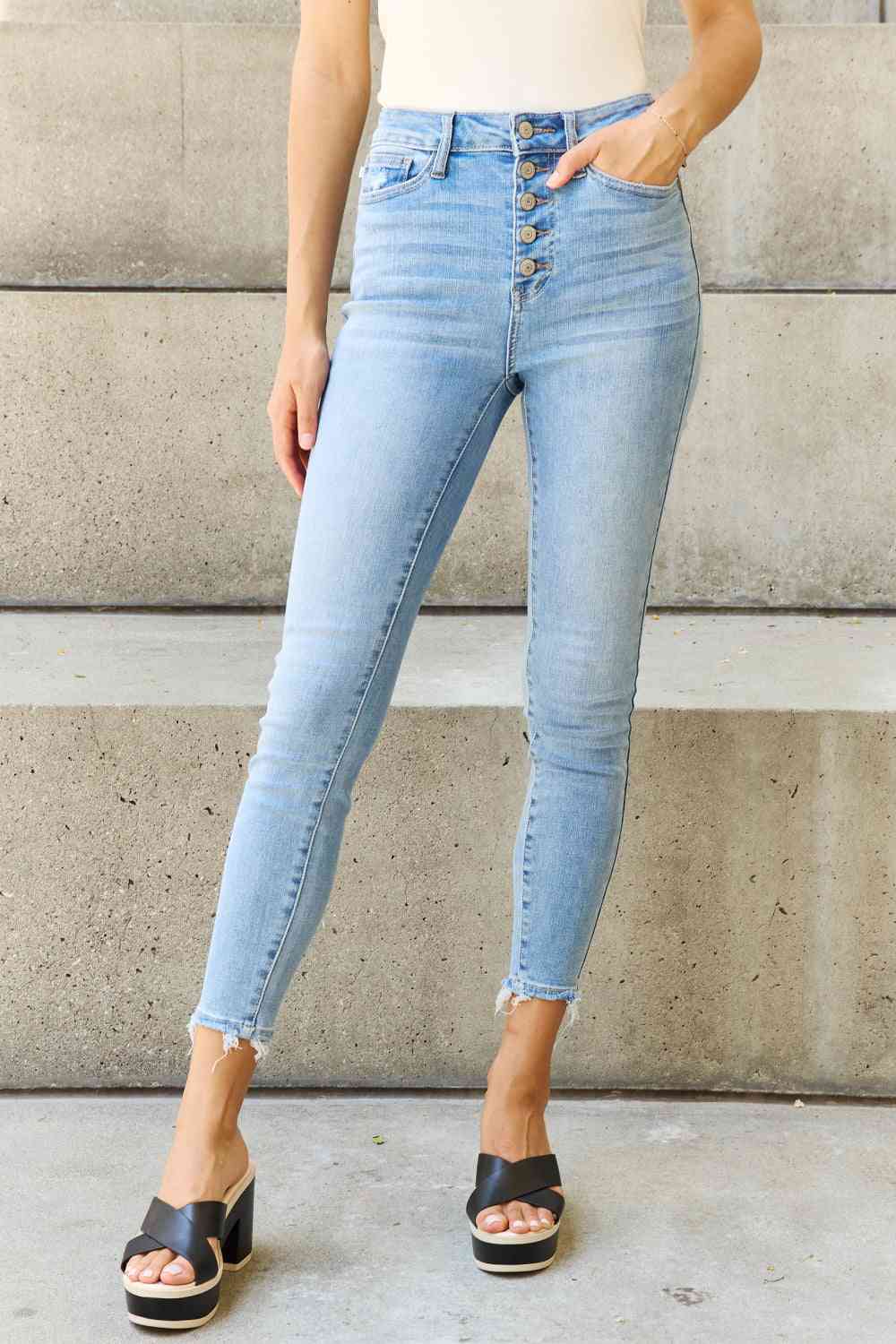 Judy Blue Full Size Button Fly Raw Hem Jeans - Exclusive-Jeans-Sunshine and Wine Boutique
