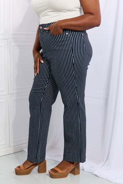 Judy Blue High Waisted Tummy Control Striped Straight Denim 88751 - Exclusive-Jeans-Sunshine and Wine Boutique