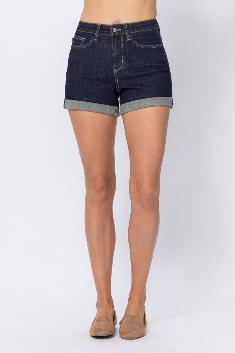 Judy Blue High Rise Stone Wash Open Seam Cuff Denim Shorts 150093 - Exclusive-Jeans-Sunshine and Wine Boutique