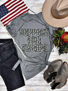 Texas True Threads Camouflage "Support Our Troops" Tee, Grey-Clothing-Sunshine and Wine Boutique