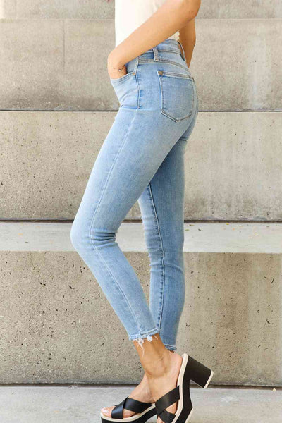 Judy Blue High Rise Button Fly Raw Hem Jeans 88279 - Exclusive-Jeans-Sunshine and Wine Boutique