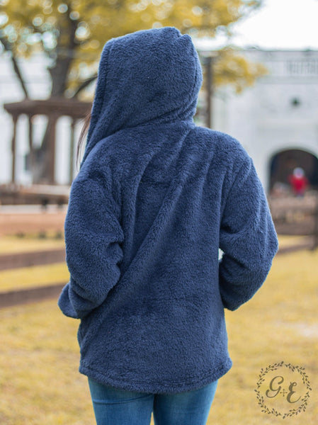 Southern Grace Oh So Soft Hooded Sherpa With Pockets, Navy-Coats & Jackets-Sunshine and Wine Boutique