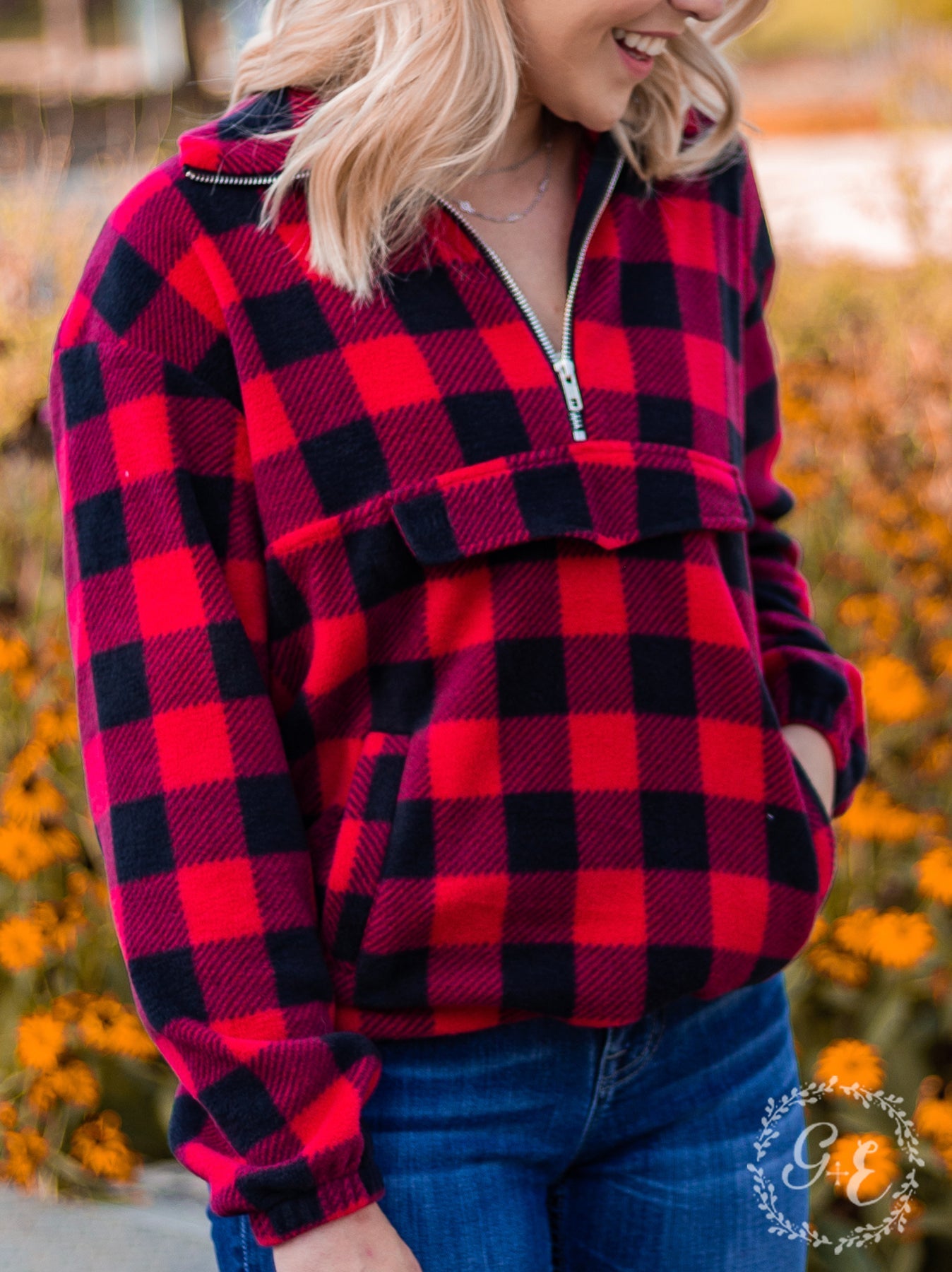 Red plaid pullover hotsell