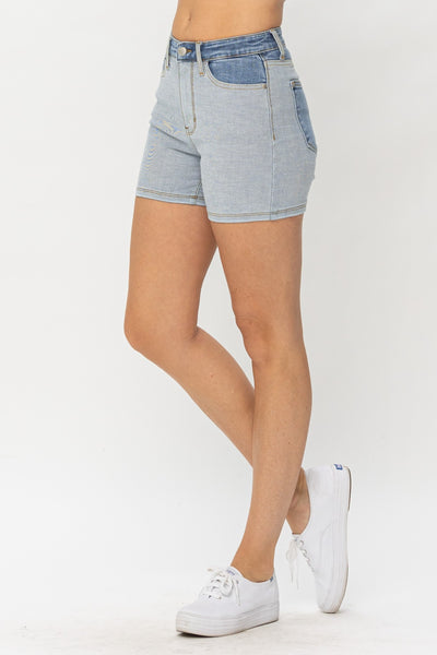 Judy Blue High Rise Color Block Denim Shorts 15256 - Exclusive-Shorts-Sunshine and Wine Boutique