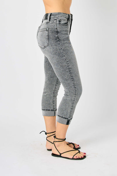 Judy Blue Button Fly High Waist Cuffed Capri 78110 - Exclusive-Jeans-Sunshine and Wine Boutique