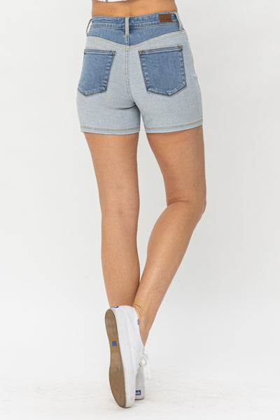 Judy Blue High Rise Color Block Denim Shorts 15256 - Exclusive-Shorts-Sunshine and Wine Boutique