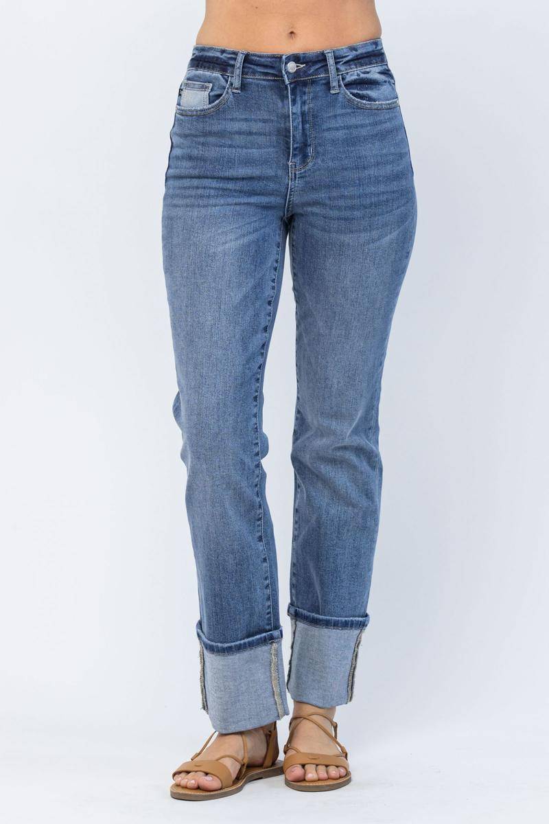 Judy Blue High Waist Straight Leg Jeans with Wide Cuff - Exclusive-Jeans-Sunshine and Wine Boutique