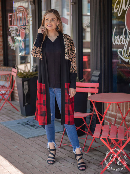 Southern Grace Chill Adulting Cardigan with Leopard and Plaid-Clothing-Sunshine and Wine Boutique