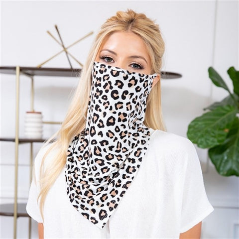 Sunshine & Wine Boutique Adult White Leopard Face Shield Bandana Mask with Ear Loops-Face Mask-Sunshine and Wine Boutique