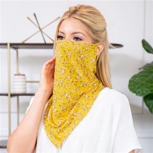 Sunshine & Wine Boutique Adult Yellow Floral Face Shield Bandana Mask with Ear Loops-Face Mask-Sunshine and Wine Boutique