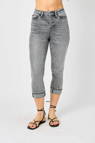 Judy Blue Button Fly High Waist Cuffed Capri 78110 - Exclusive-Jeans-Sunshine and Wine Boutique