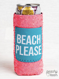 Peachy Keen Beach Please seltzer sequin slim can cooler-Can & Bottle Sleeves-Sunshine and Wine Boutique