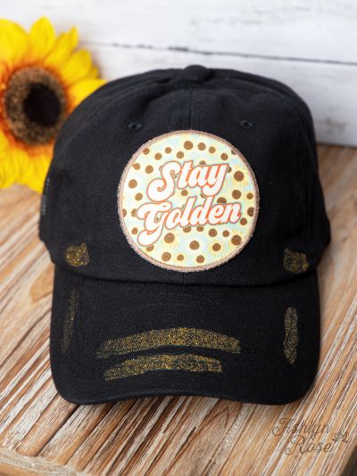 Southern Junkie Stay Golden Patch on Black Hat-Hats-Sunshine and Wine Boutique