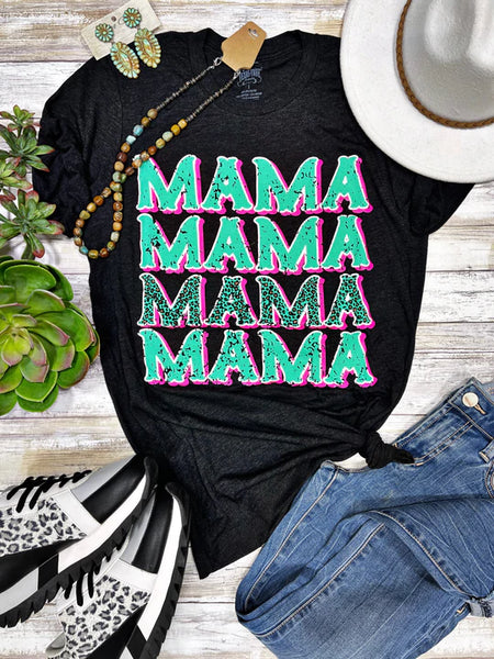 Texas True Threads Leopard "Mama" Repeat Tee, Charcoal-Clothing-Sunshine and Wine Boutique