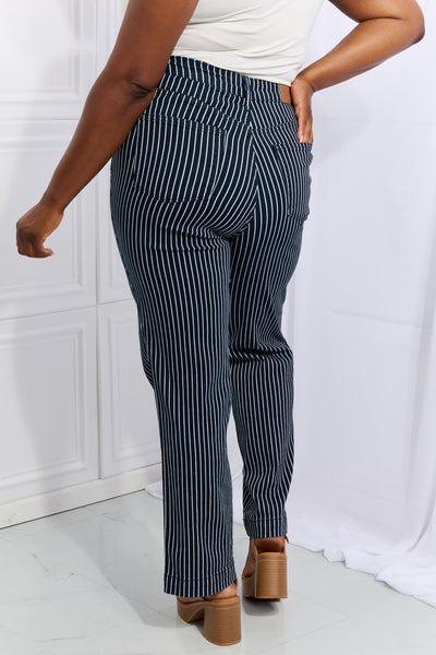 Judy Blue High Waisted Tummy Control Striped Straight Denim 88751 - Exclusive-Jeans-Sunshine and Wine Boutique