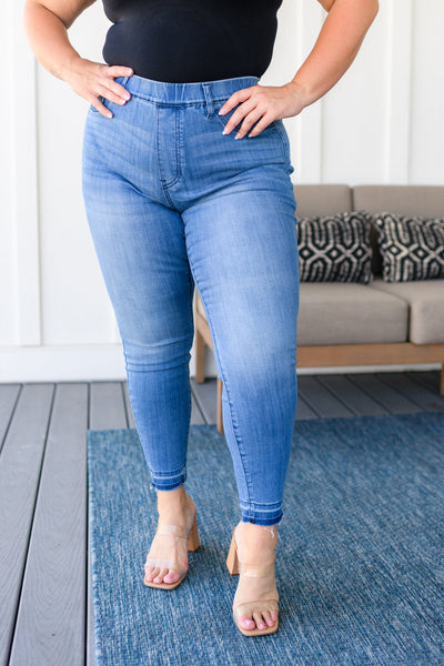Judy Blue Amanda High Rise Pull on Release Hem Skinny Jeans - Exclusive-Jeans-Sunshine and Wine Boutique