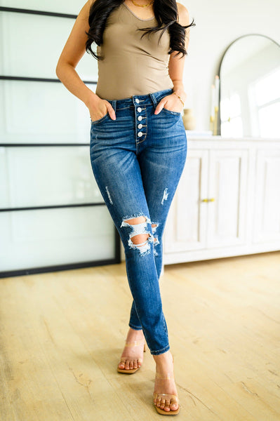 Judy Blue Ari Hi-Rise Button Fly Cuffed Skinny Jeans 88475 - Exclusive-Jeans-Sunshine and Wine Boutique