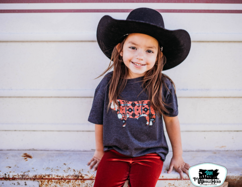 The Whole Herd Kid's Aztec Hereford Western Graphic Tee, Grey-Clothing-Sunshine and Wine Boutique