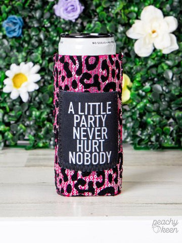 Peachy Keen A little party never hurt nobody sequin slim can cooler with pocket-Can & Bottle Sleeves-Sunshine and Wine Boutique