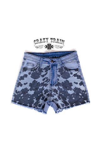 Crazy Train High Rise Backroad Britches Fray Hem Shorts, Heather Cow-Shorts-Sunshine and Wine Boutique