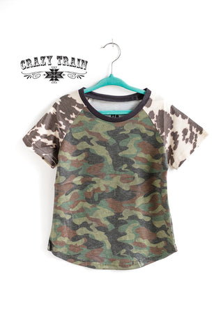 Crazy Train Boy's Huntin' Buddy Tee, Camouflage & Cow