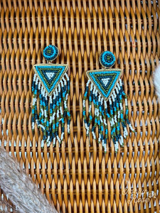 Ashlyn Rose Western Chic Turquoise Tassel Beaded Earrings-Earrings-Sunshine and Wine Boutique
