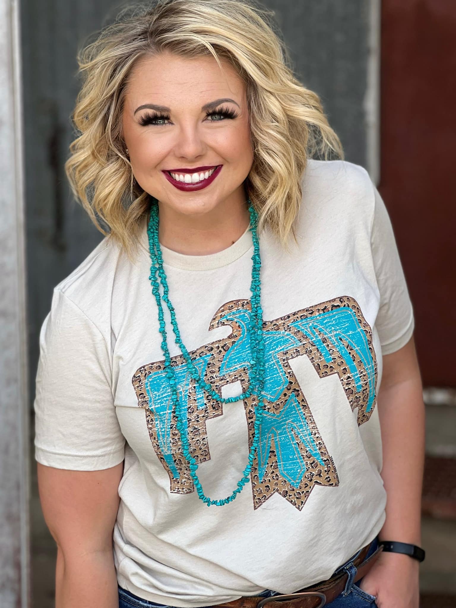 Texas True Threads Cassie's Leopard Thunderbird Tee, Heather Dust-Clothing-Sunshine and Wine Boutique